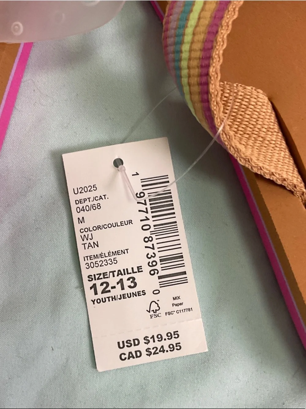 The Children's Place Tan Flip Flops with Rainbow Stripe Straps